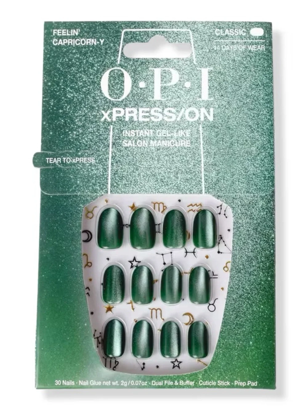 OPI Emerald Green Velvet Metallic Press-On Nails Zodiac Sign Feelin Capricorn-Y